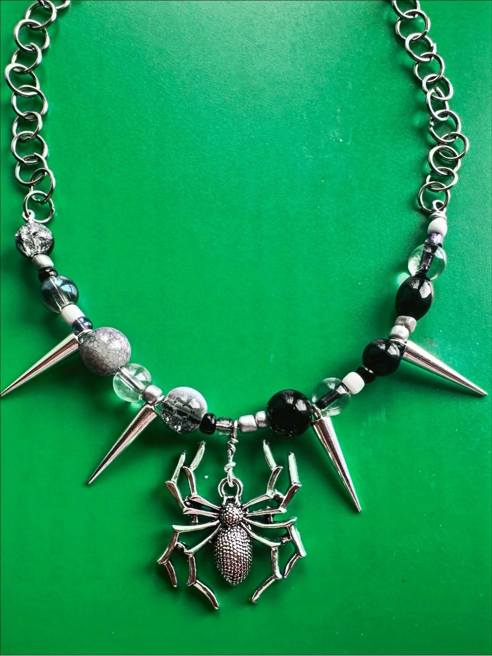Silver Spider Pendant Necklace in Black & Silver